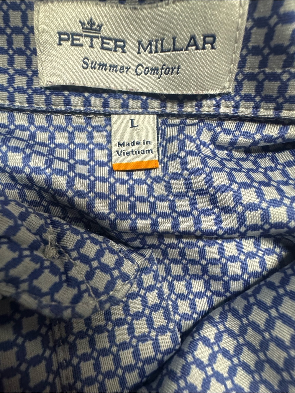 Peter Millar Summer Comfort Geometric Print Golf Polo Shirt L Blue Coppinwood - Picture 2 of 8